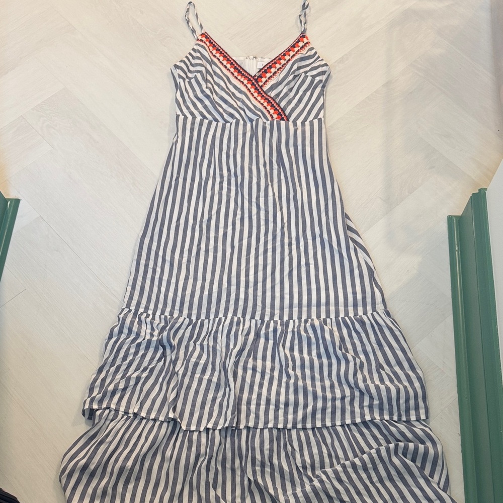 THML Navy and White Striped Maxi Dress with Red Accents size small